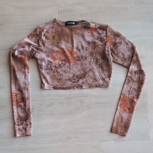 PrettyLittleThing Brown and Orange Patterned Crop Top